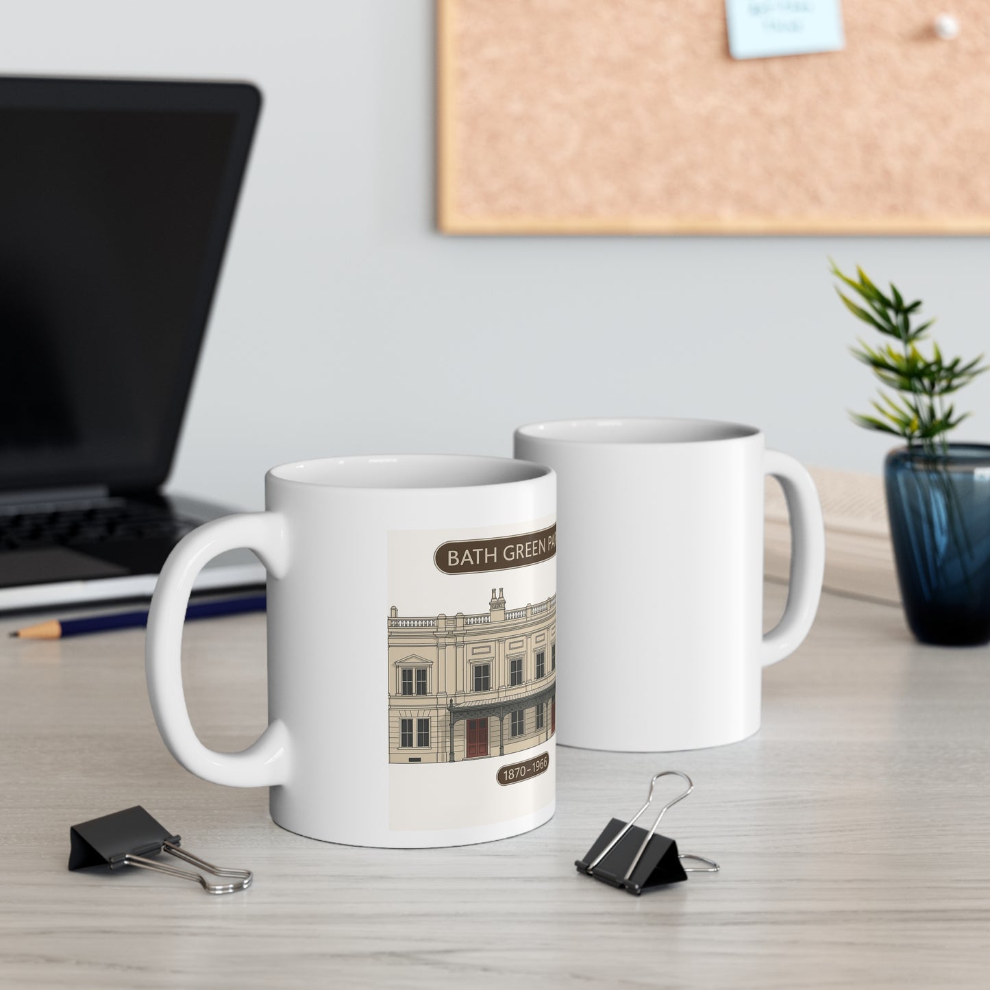 Bath Green Park Ceramic Coffee Cups - 11oz & 15oz, Vintage Architecture Design