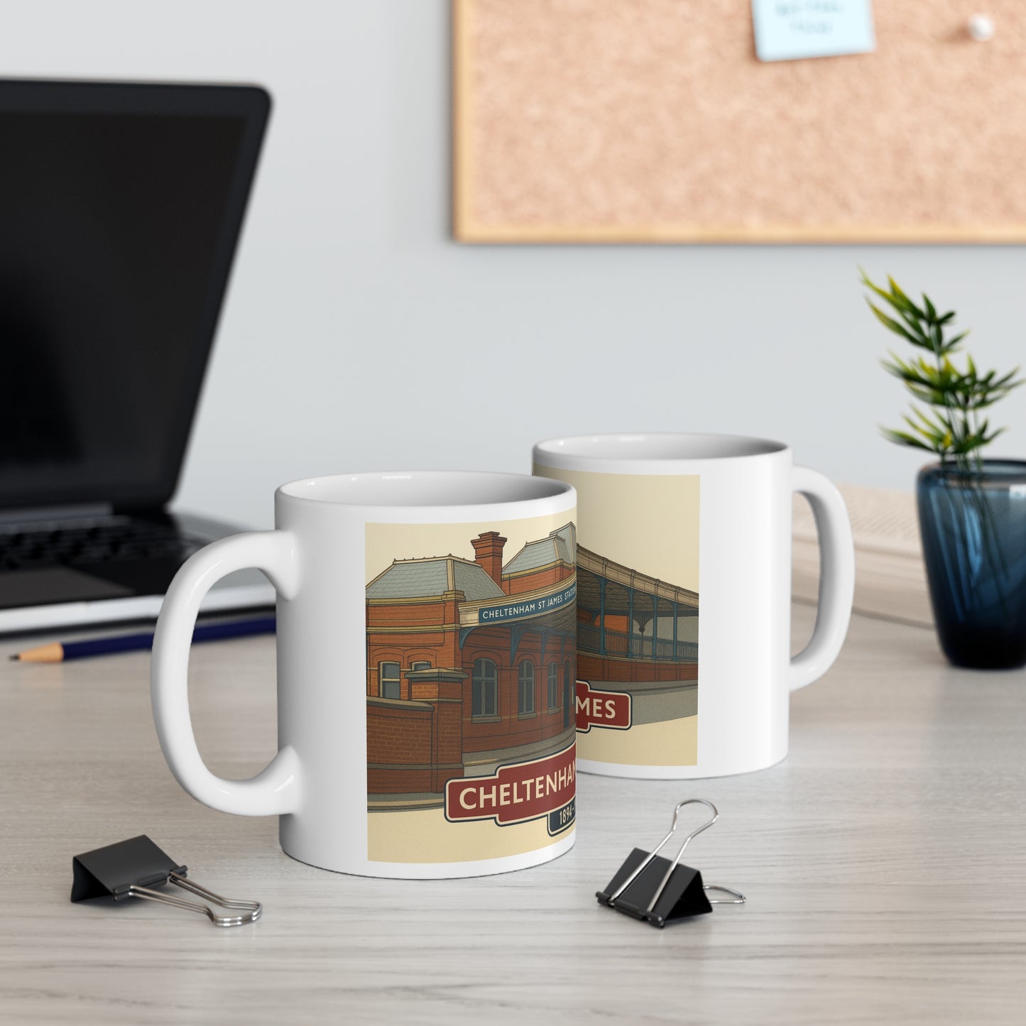 Cheltenham St James Station Ceramic Mug — Vintage Railway Illustration, 11oz