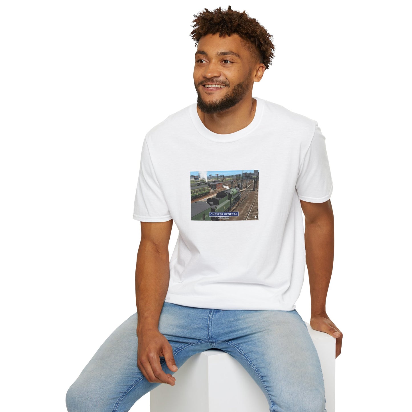 BR 1960's railway scene Chester Central Station Unisex Softstyle T-Shirt