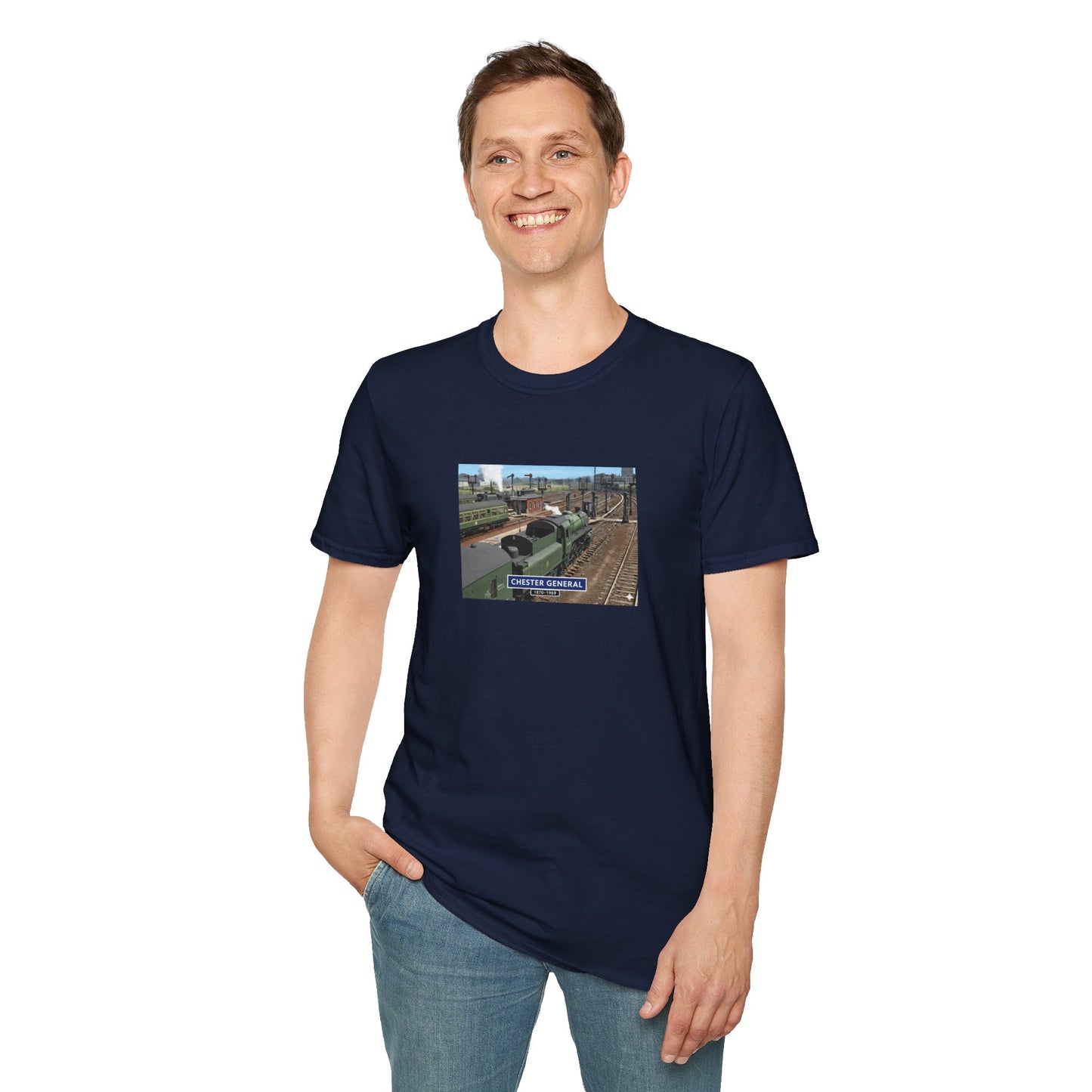 BR 1960's railway scene  Chester Central Station  Unisex Softstyle T-Shirt