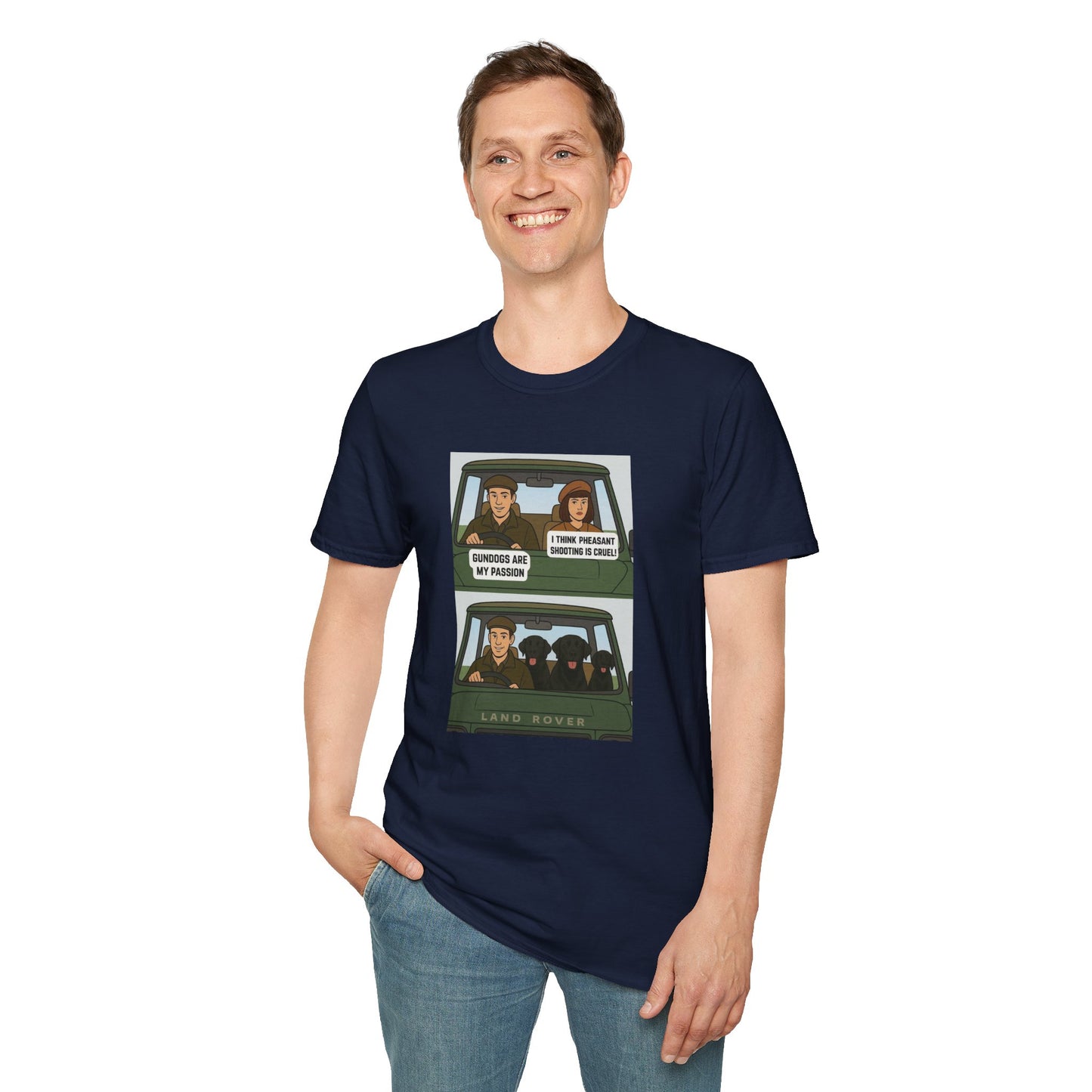 Retro Comic Land Rover T-Shirt — Funny "Gundogs are my passion " Graphic Tee