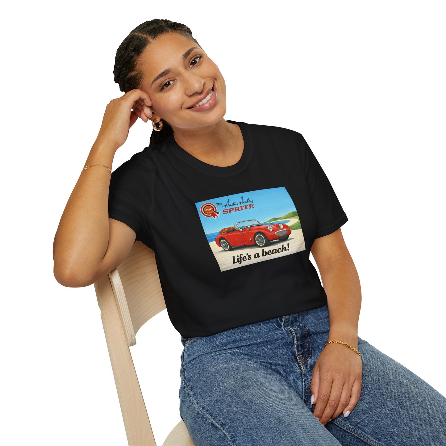 Austin-Healey Frogeye Sprite T-Shirt — "Life's a Beach!" | Mk1 Bugeye Classic Car Gift