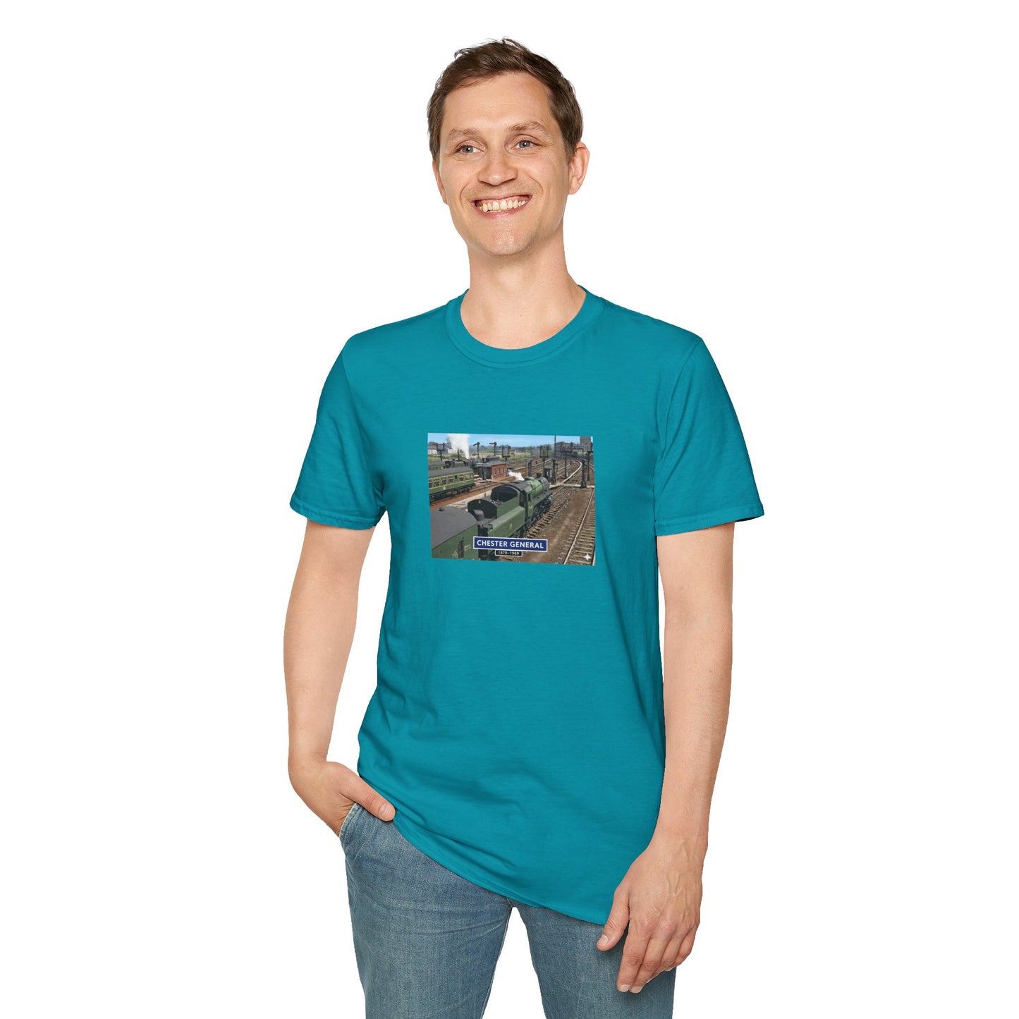 BR 1960's railway scene  Chester Central Station  Unisex Softstyle T-Shirt