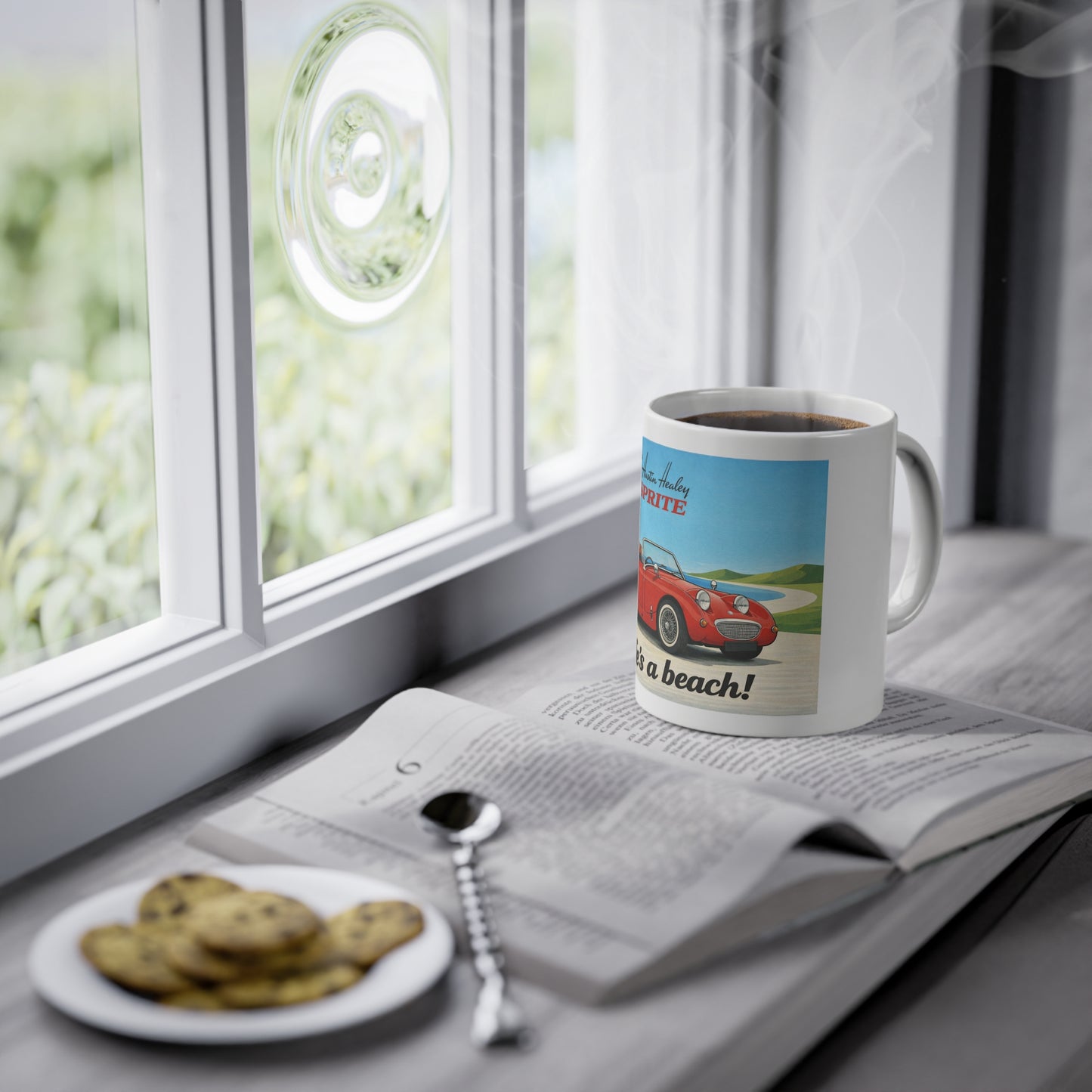 Austin-Healey Frogeye Sprite Mug — "Life's a Beach!" | Mk1 Bugeye Classic Car Gift