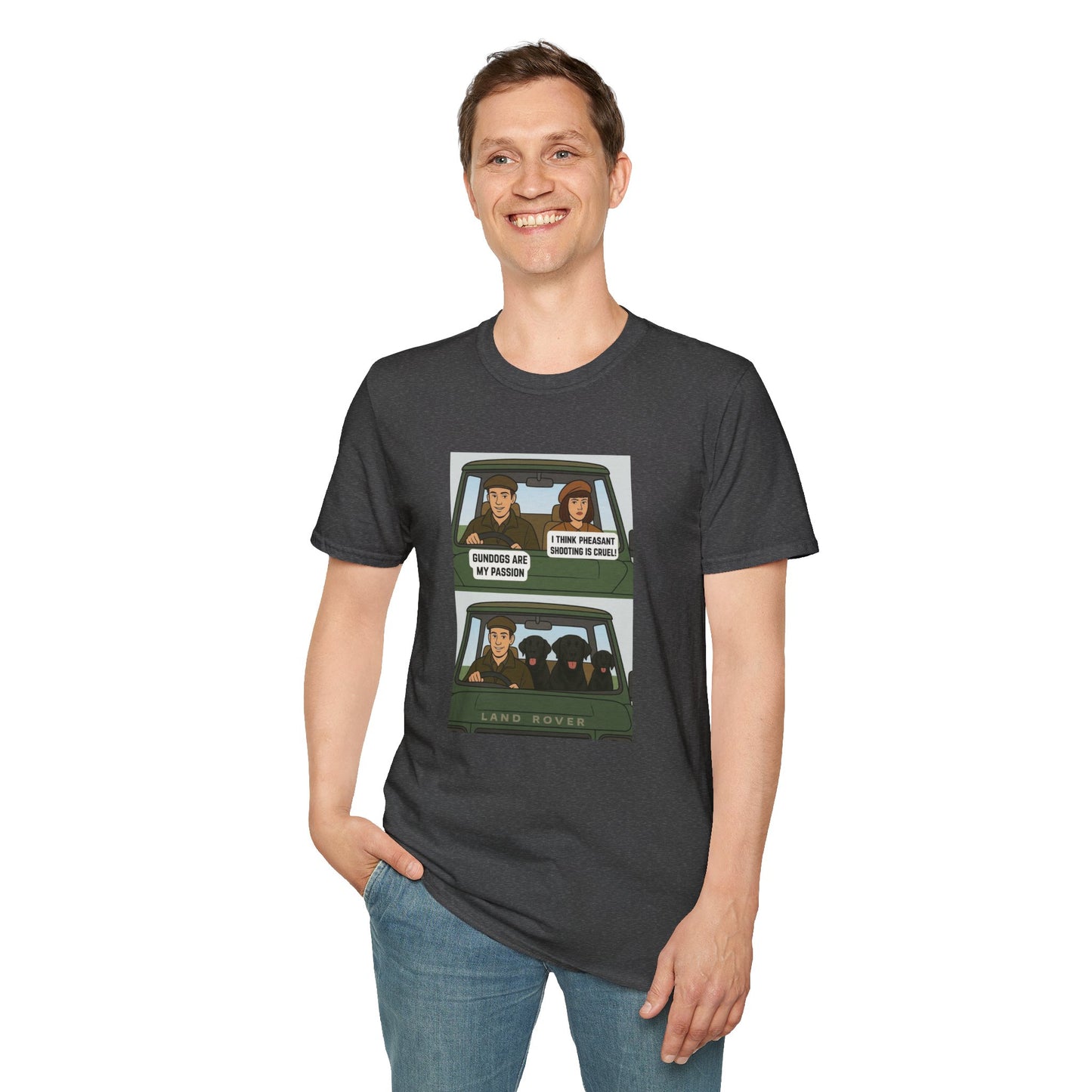 Retro Comic Land Rover T-Shirt — Funny "Gundogs are my passion " Graphic Tee