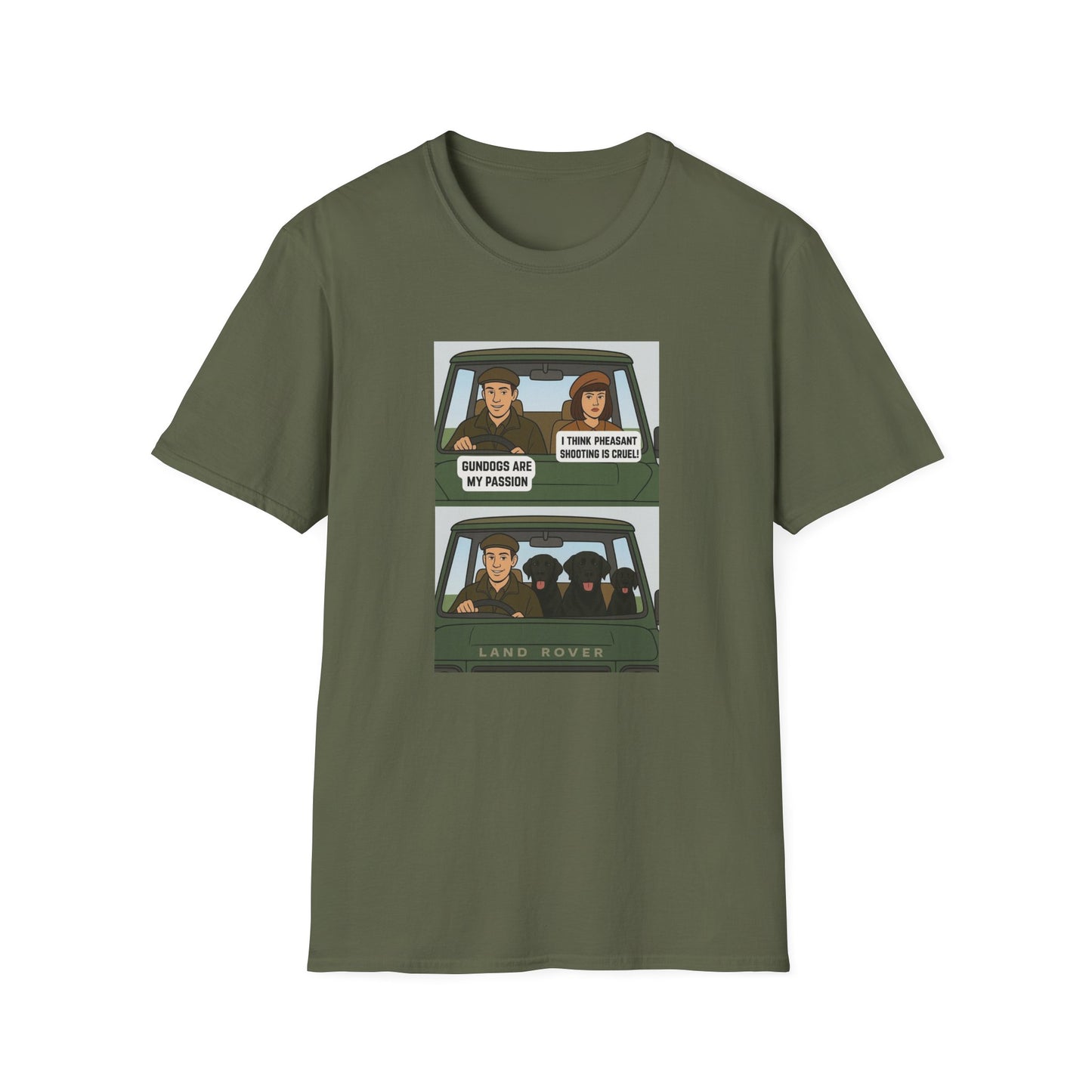 Retro Comic Land Rover T-Shirt — Funny "Gundogs are my passion " Graphic Tee