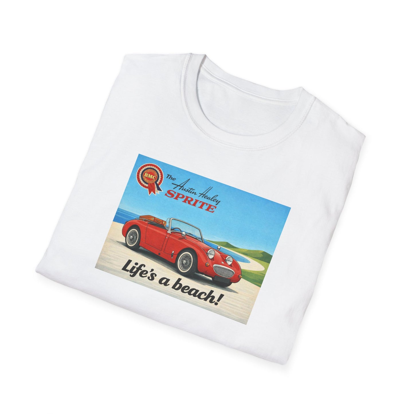 Austin-Healey Frogeye Sprite T-Shirt — "Life's a Beach!" | Mk1 Bugeye Classic Car Gift