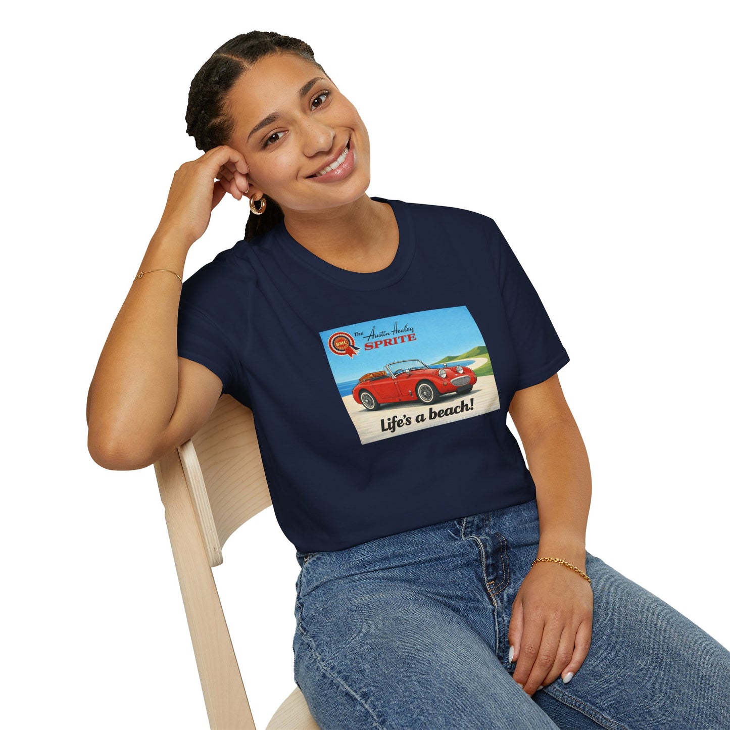 Austin-Healey Frogeye Sprite T-Shirt — "Life's a Beach!" | Mk1 Bugeye Classic Car Gift