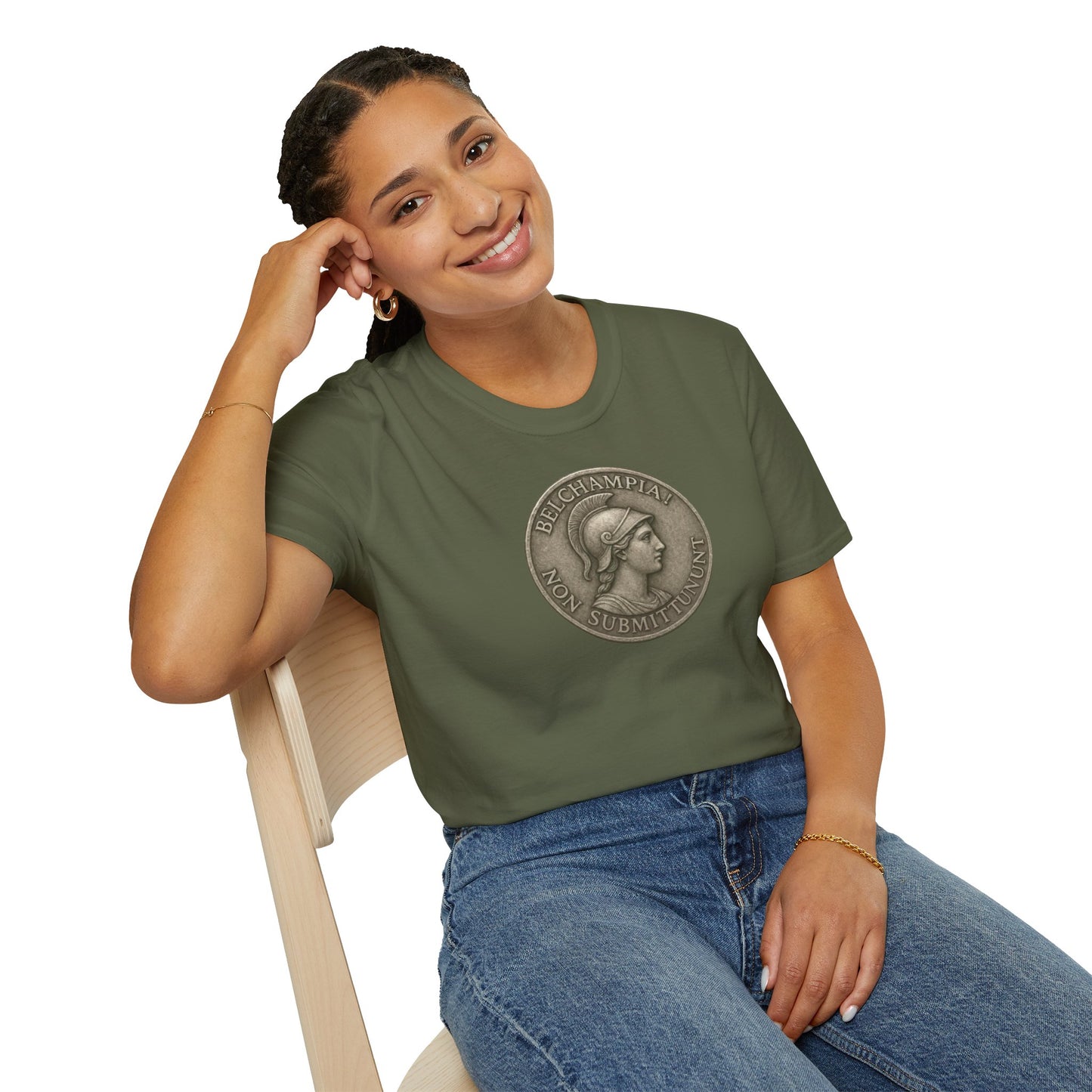 Belchampia Goddess Minerva  Unisex T-Shirt of a  Classic Medallion Design