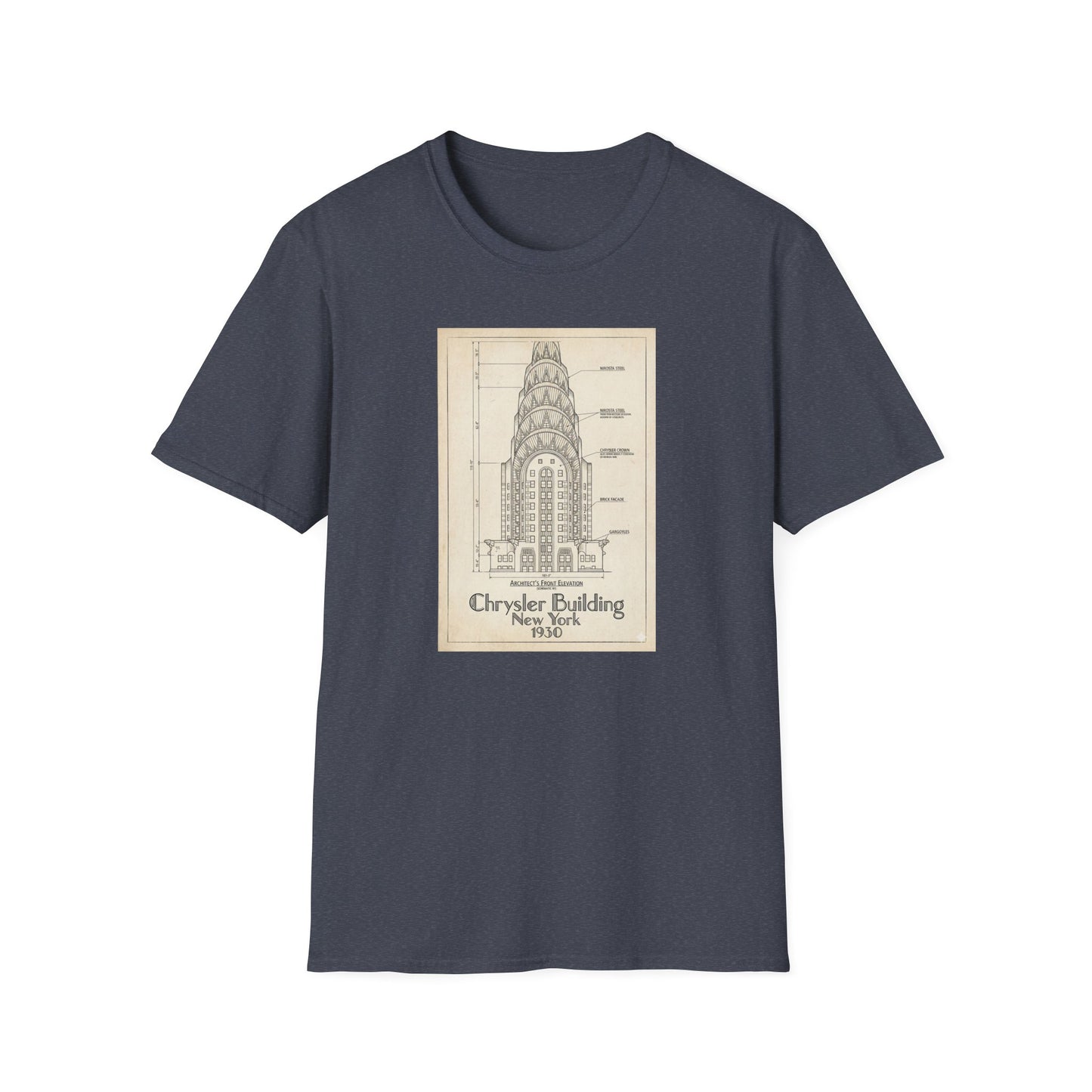 Chrysler Building Vintage Blueprint Tee — New York Architectural Sketch T-Shirt