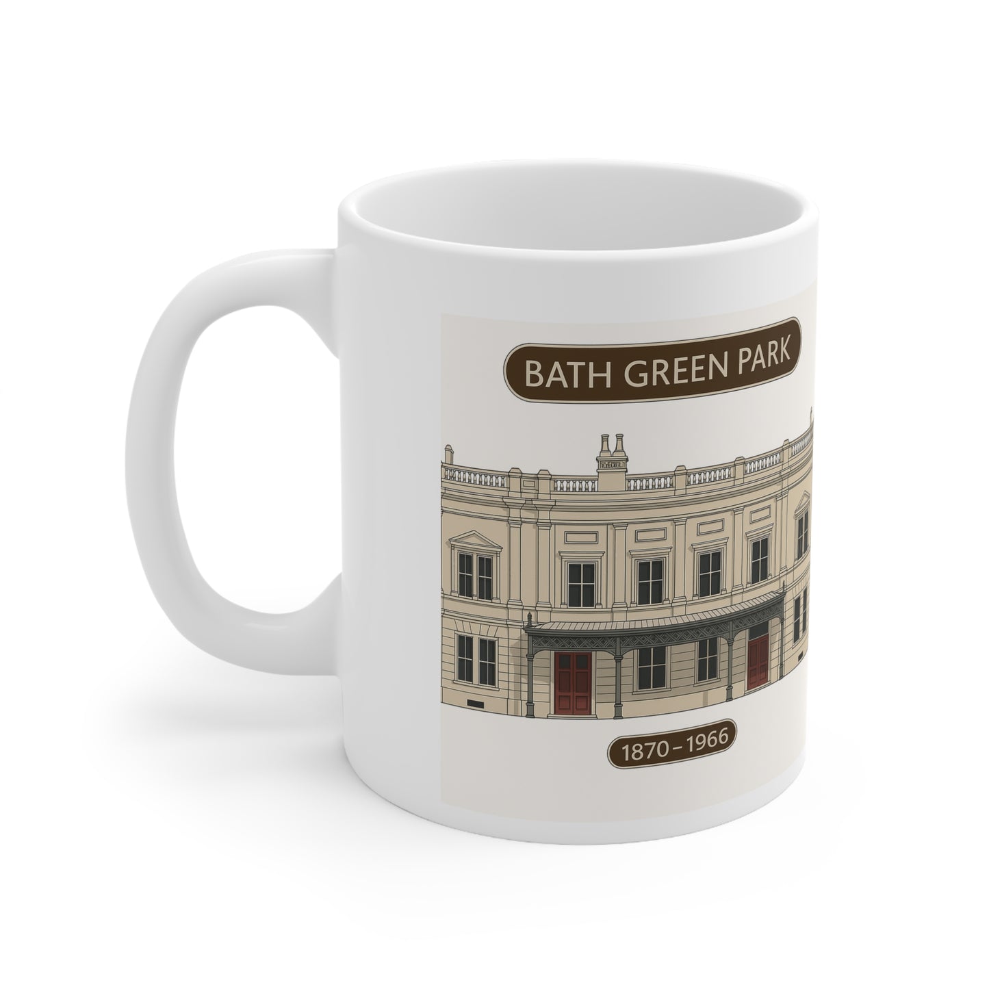 Bath Green Park Ceramic Coffee Cups - 11oz & 15oz, Vintage Architecture Design