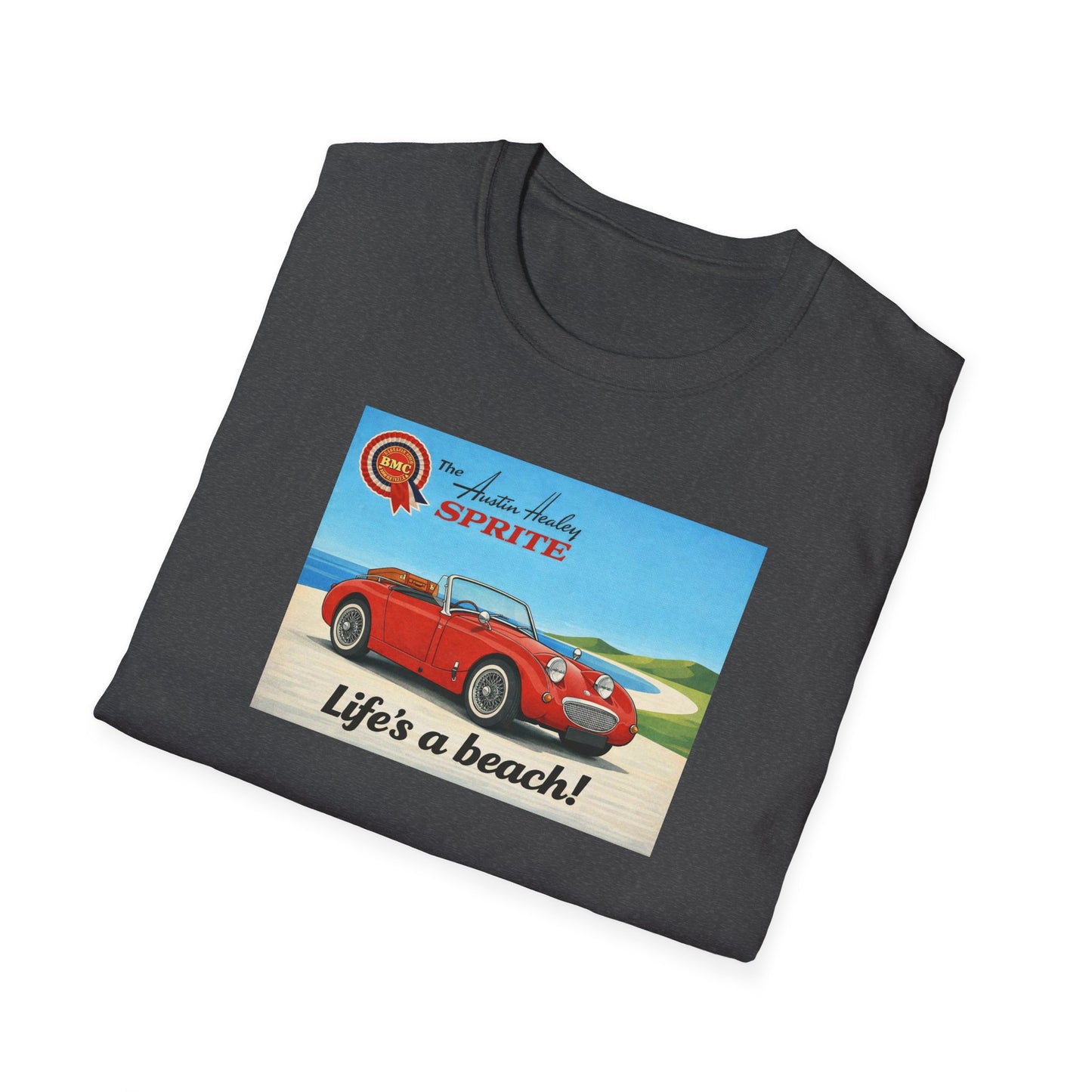 Austin-Healey Frogeye Sprite T-Shirt — "Life's a Beach!" | Mk1 Bugeye Classic Car Gift