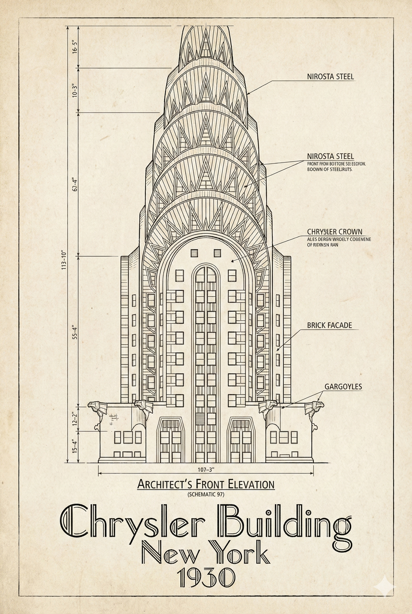 Chrysler Building Vintage Blueprint Tee — New York Architectural Sketch T-Shirt