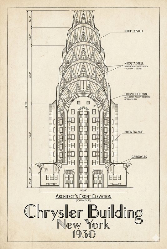 Chrysler Building Vintage Blueprint Tee — New York Architectural Sketch T-Shirt