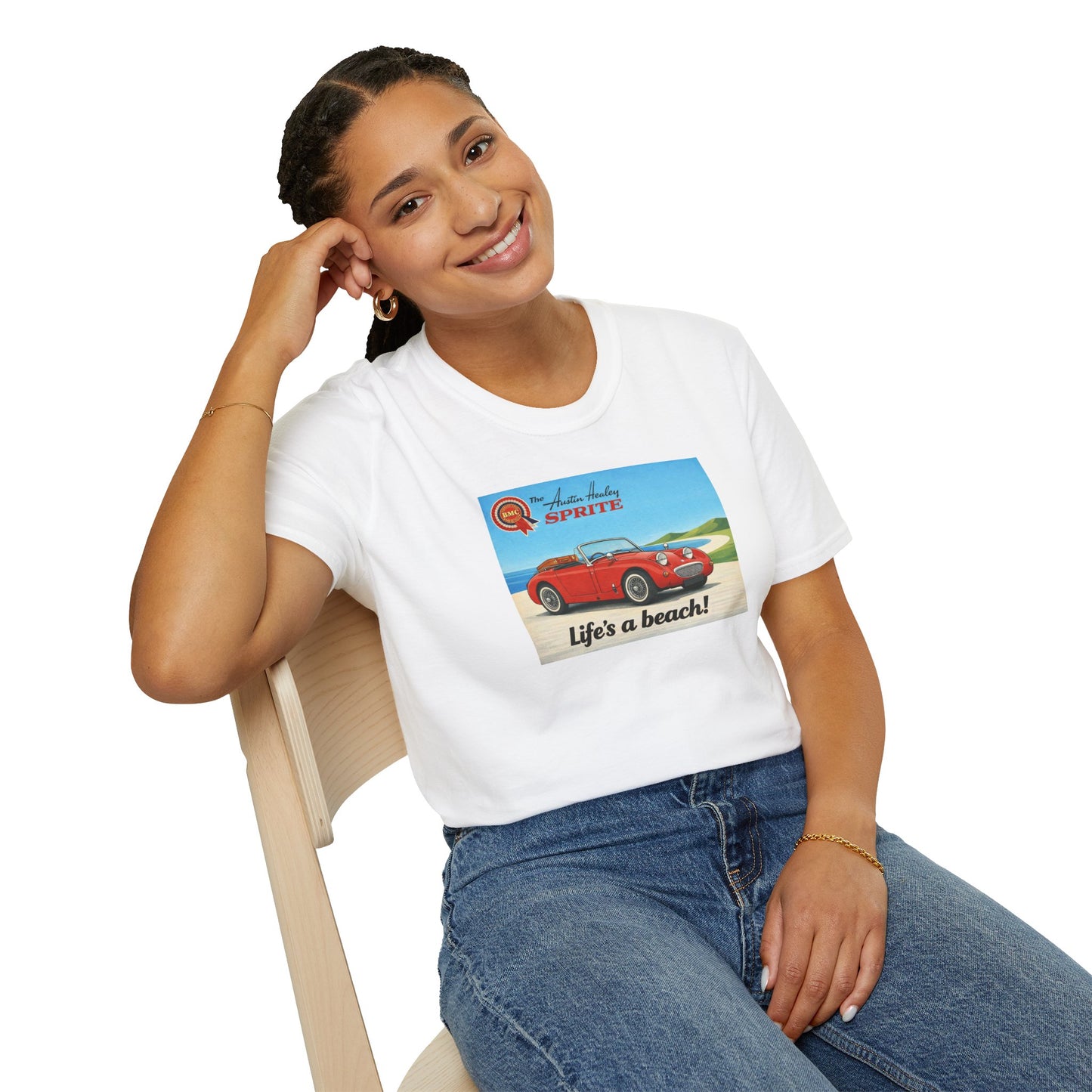 Austin-Healey Frogeye Sprite T-Shirt — "Life's a Beach!" | Mk1 Bugeye Classic Car Gift
