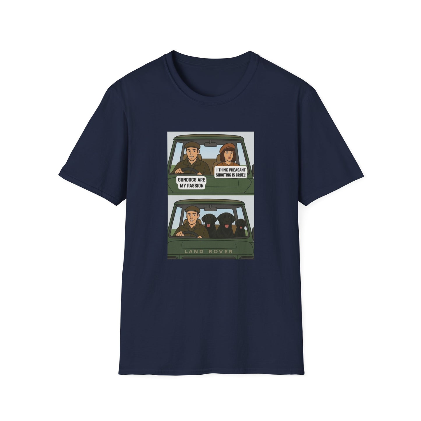 Retro Comic Land Rover T-Shirt — Funny "Gundogs are my passion " Graphic Tee