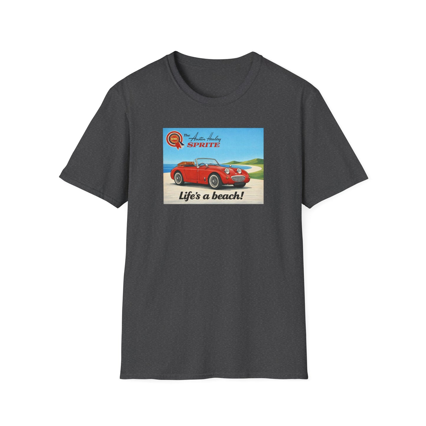 Austin-Healey Frogeye Sprite T-Shirt — "Life's a Beach!" | Mk1 Bugeye Classic Car Gift