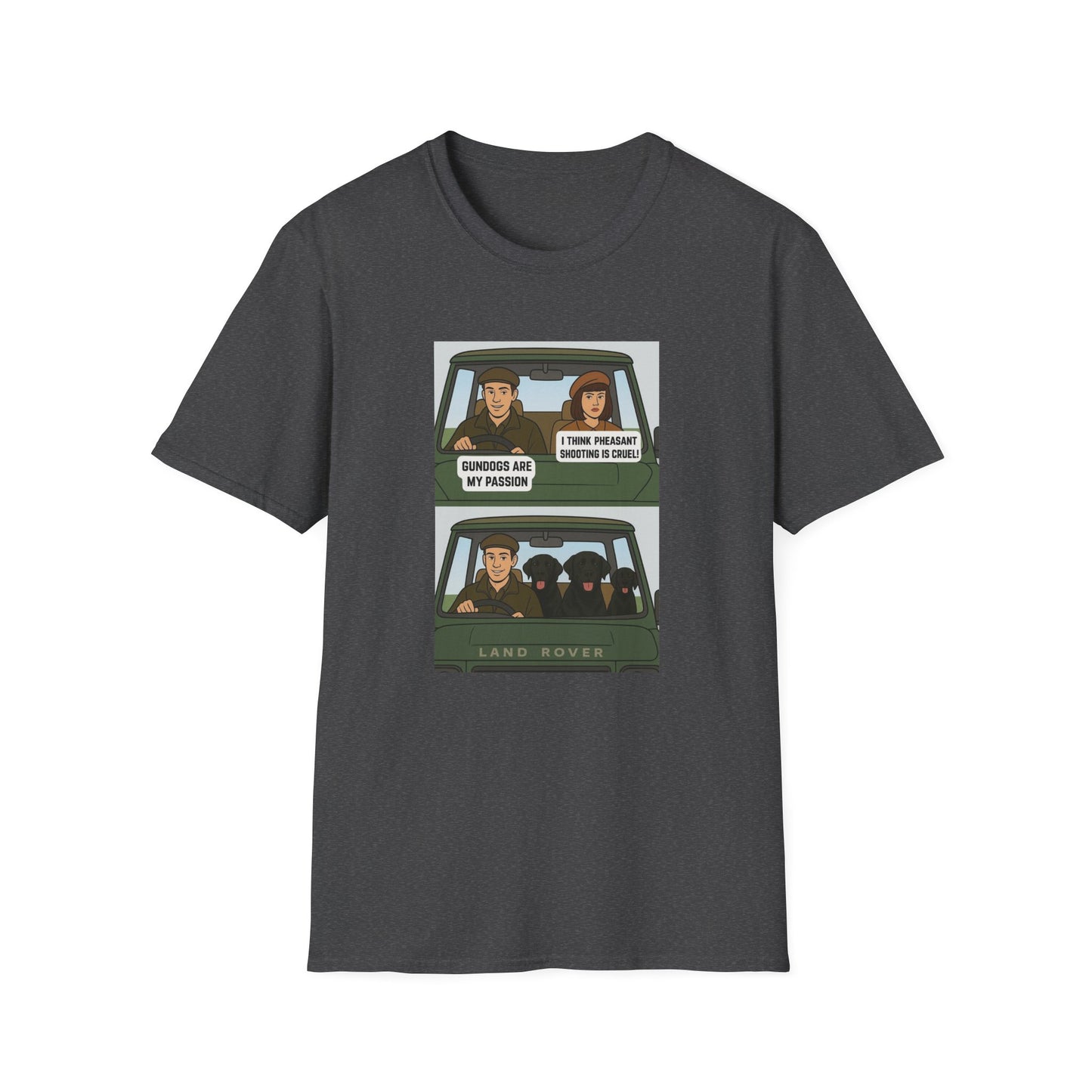 Retro Comic Land Rover T-Shirt — Funny "Gundogs are my passion " Graphic Tee