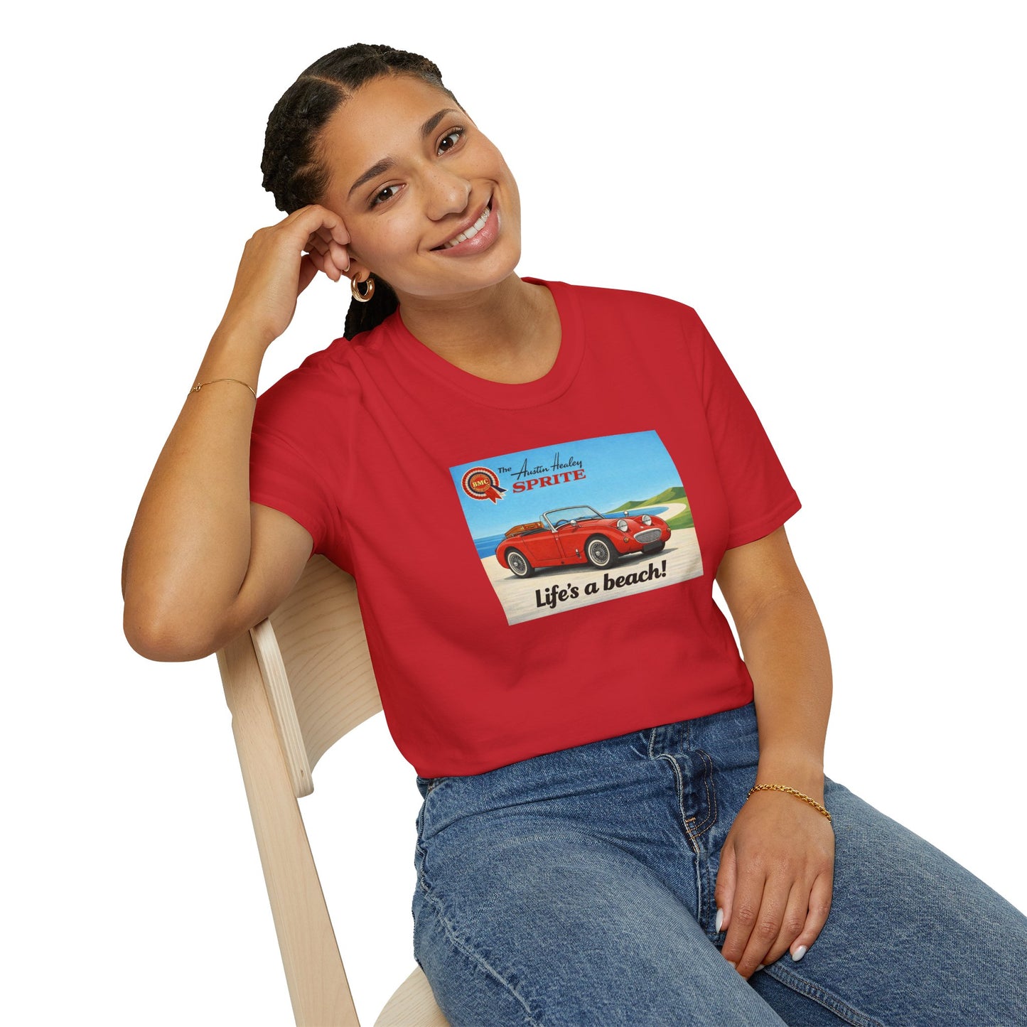 Austin-Healey Frogeye Sprite T-Shirt — "Life's a Beach!" | Mk1 Bugeye Classic Car Gift