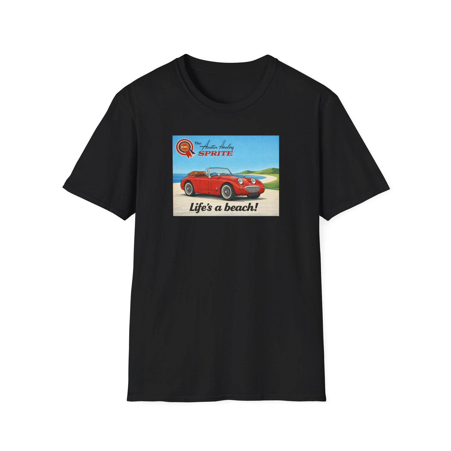 Austin-Healey Frogeye Sprite T-Shirt — "Life's a Beach!" | Mk1 Bugeye Classic Car Gift