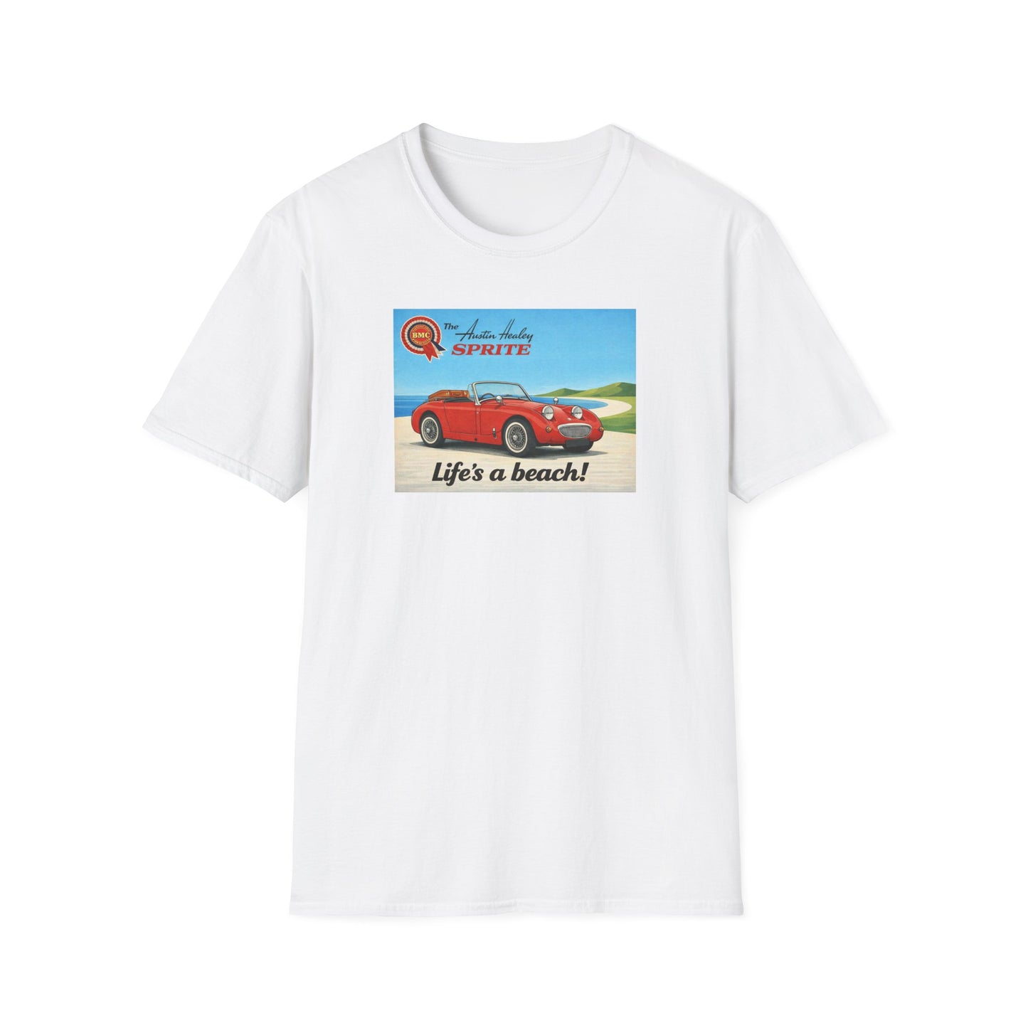 Austin-Healey Frogeye Sprite T-Shirt — "Life's a Beach!" | Mk1 Bugeye Classic Car Gift