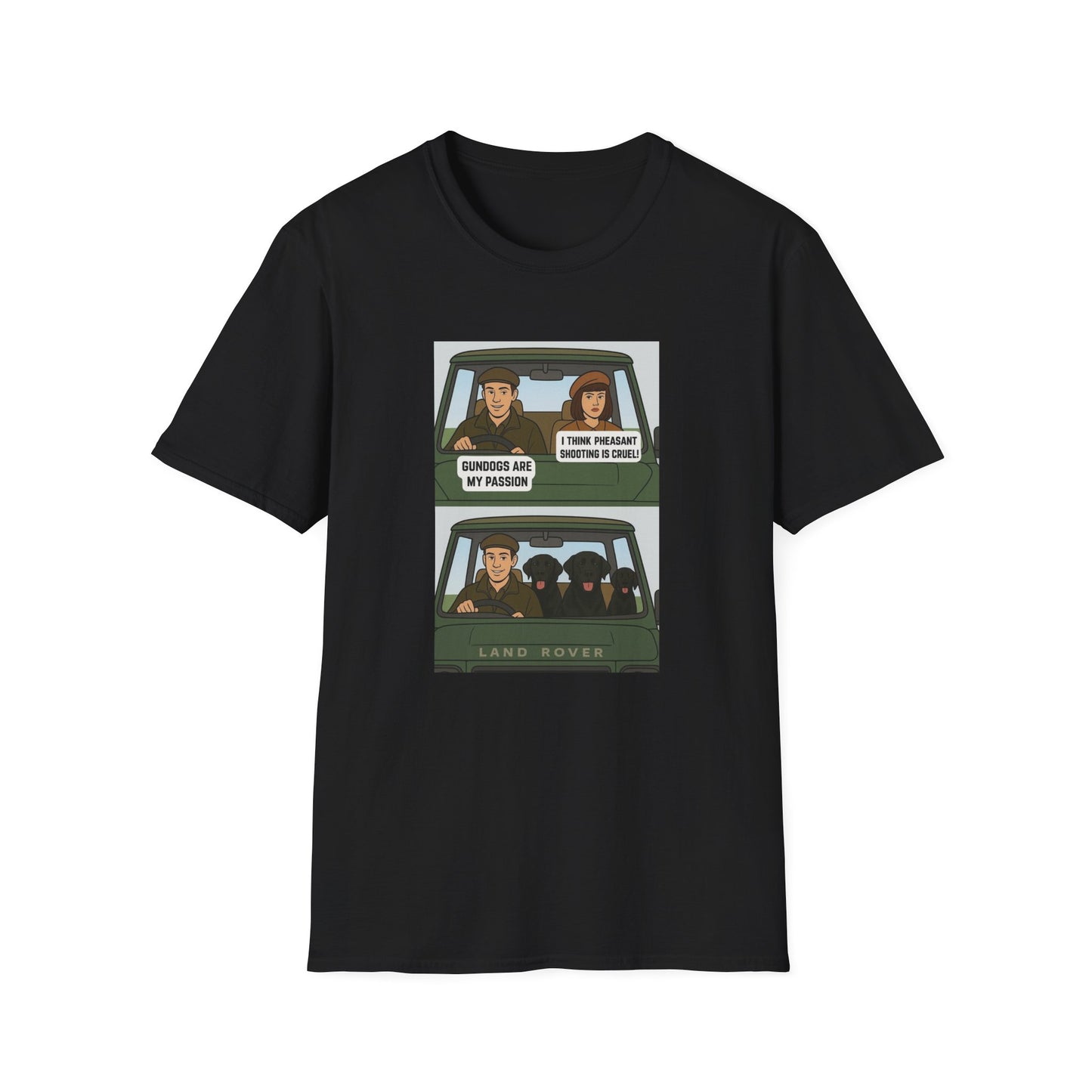 Retro Comic Land Rover T-Shirt — Funny "Gundogs are my passion " Graphic Tee