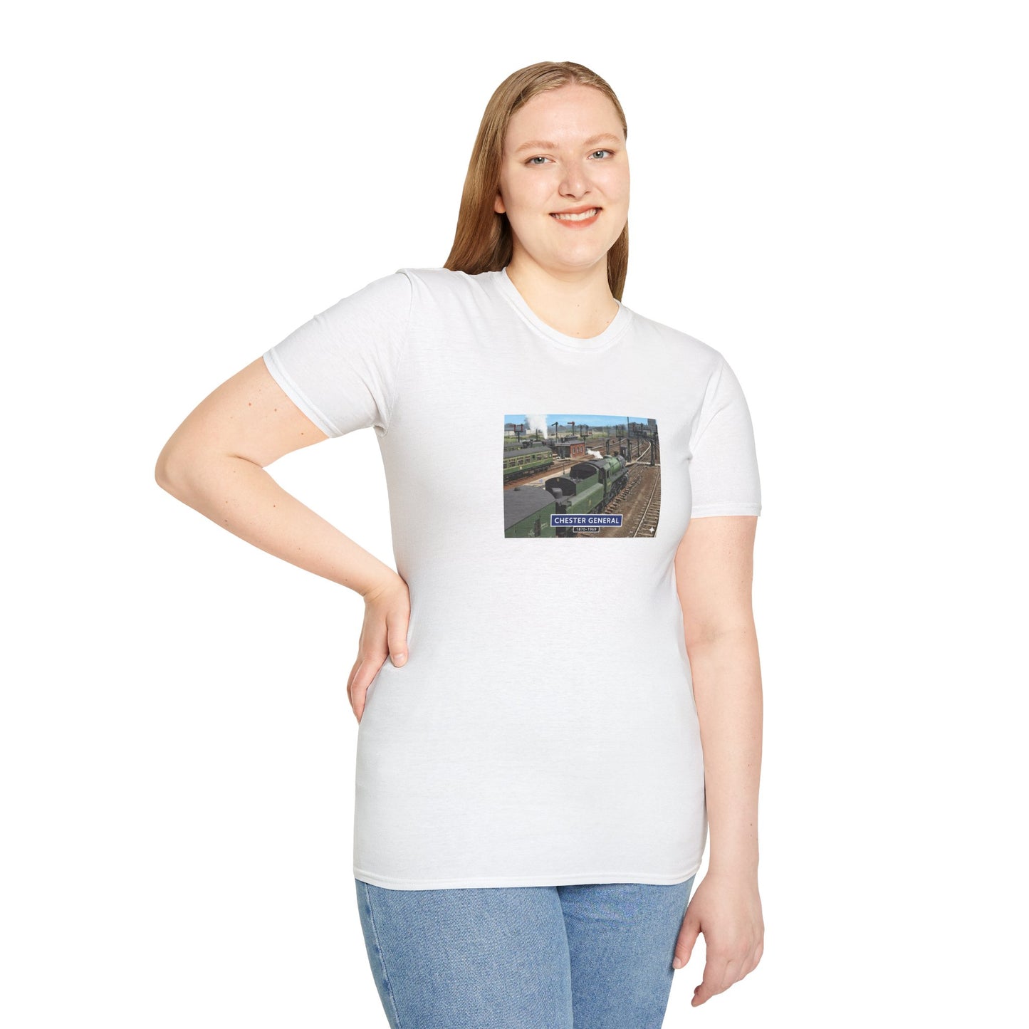BR 1960's railway scene  Chester Central Station  Unisex Softstyle T-Shirt