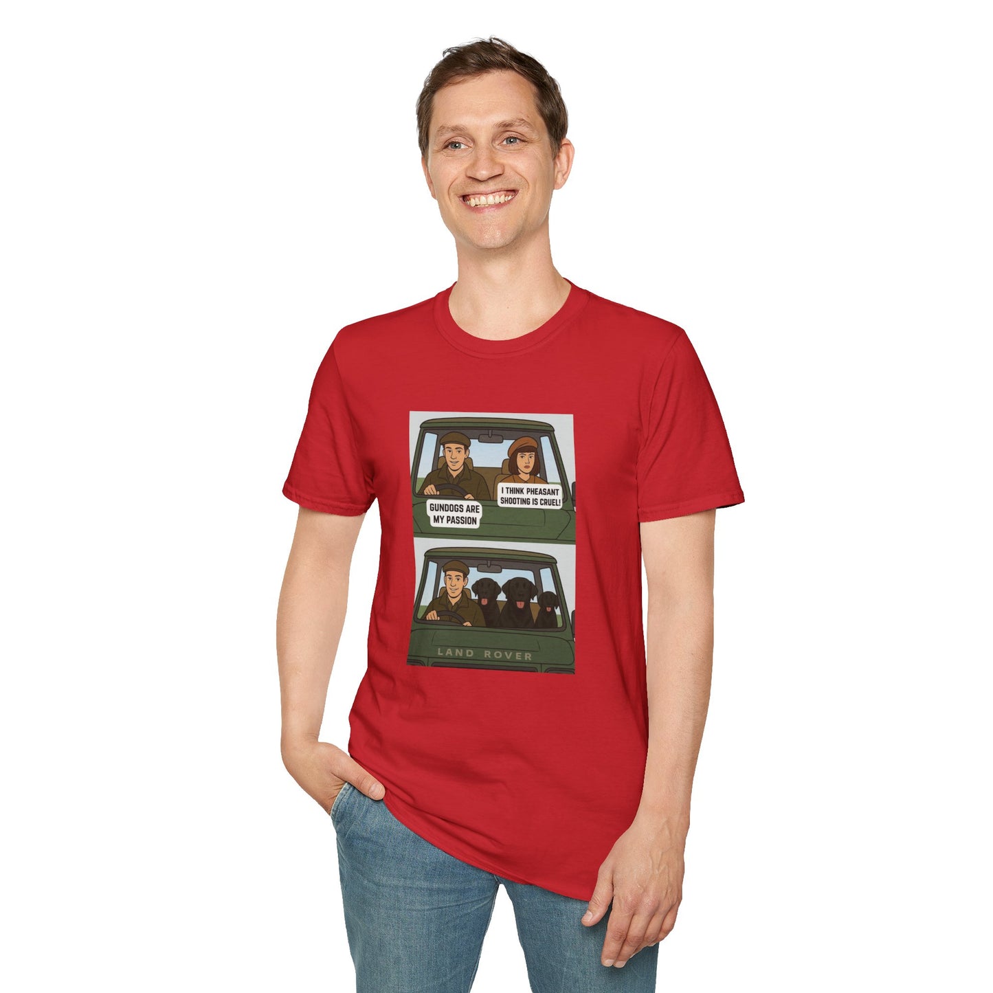 Retro Comic Land Rover T-Shirt — Funny "Gundogs are my passion " Graphic Tee