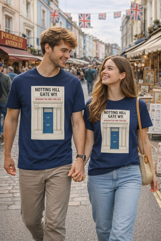 Iconic Notting Hill T shirt featuring the famous Blue Door  .The ultimate gift or souvenir