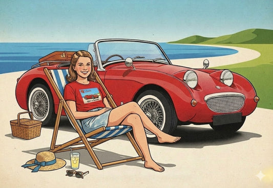 Austin-Healey Frogeye Sprite T-Shirt — "Life's a Beach!" | Mk1 Bugeye Classic Car Gift